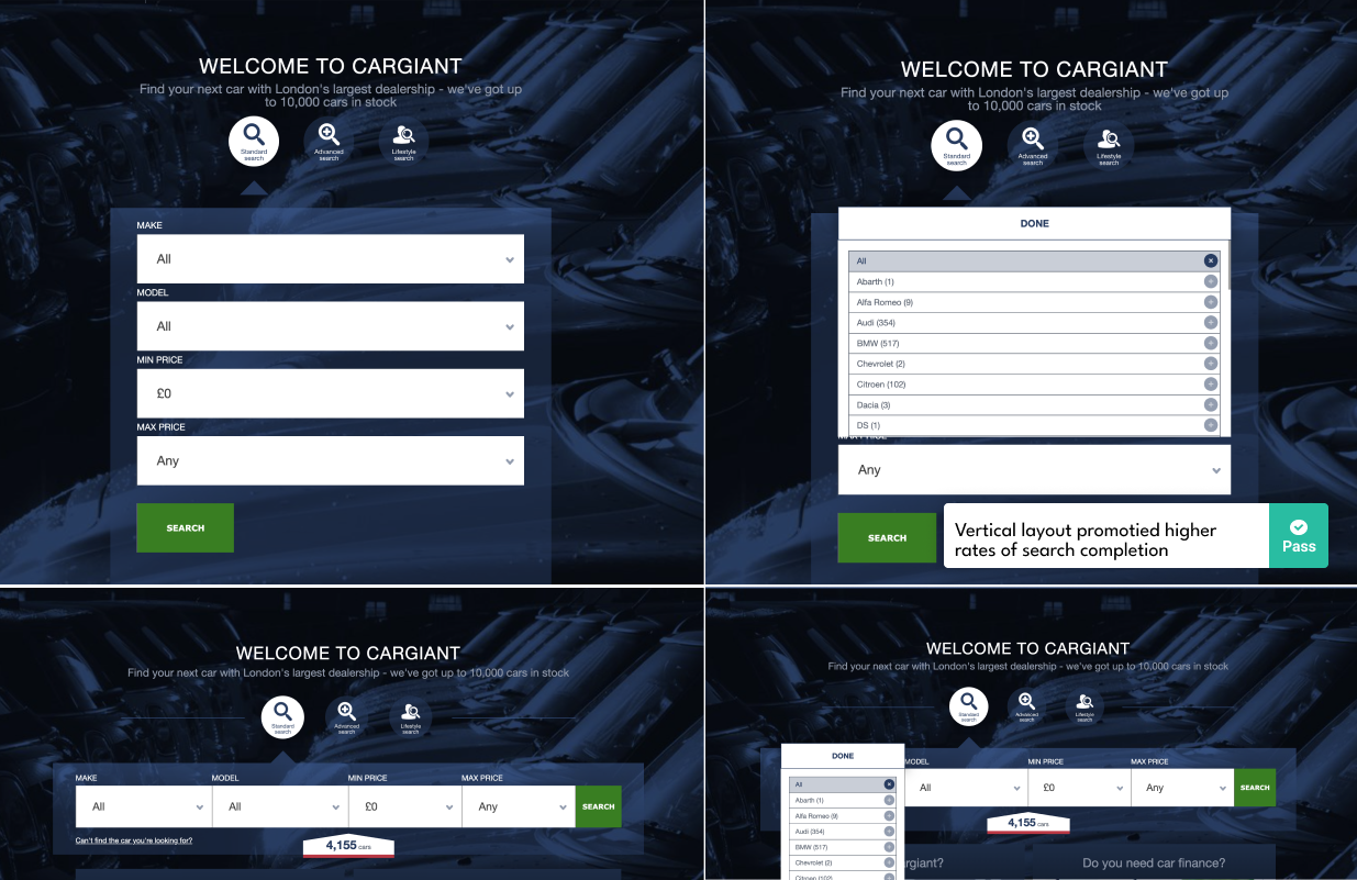 A/B test for horizontal form vs vertical