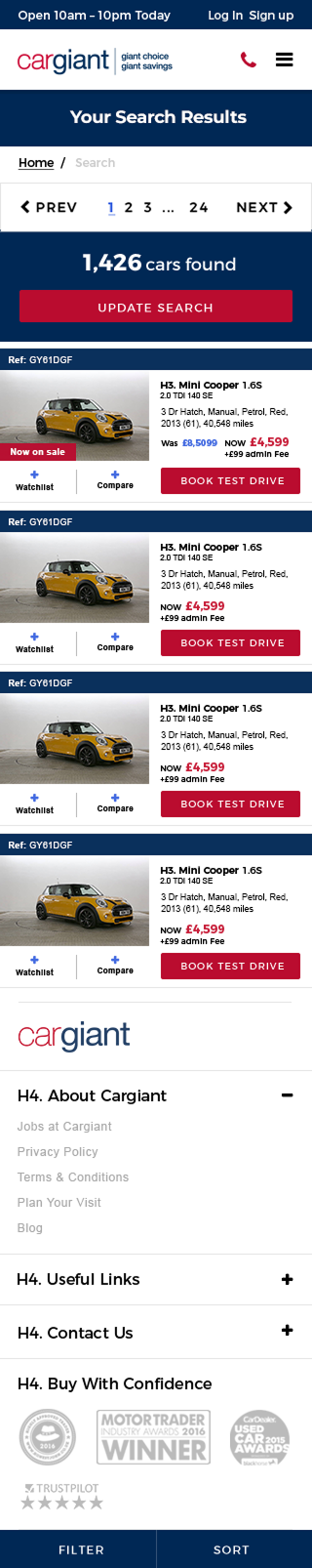 Mobile view of Advanced search design